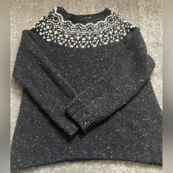 Sweaters - Siskin Mama Owl Wool Nordic Fair Isle black and white sweater M medium